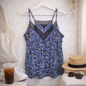 Streetwear Society Blue Purple Floral Cami Tank Lace Trim US L